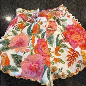 FARM Rio White High-Waist Floral Shorts with Pink Orange Green Accents